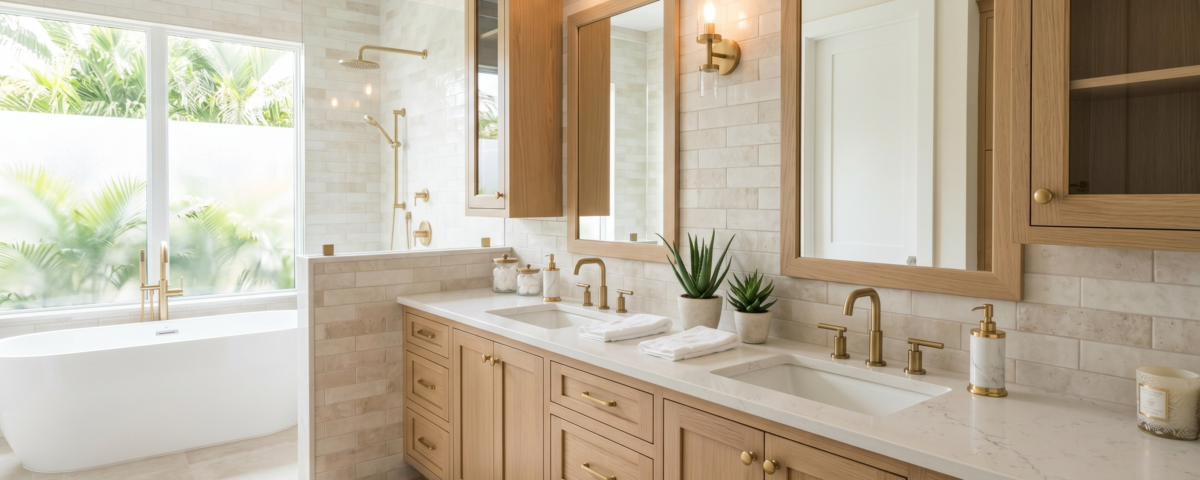 Maximizing Vertical Space: Stylish Ideas for Bathroom Wall Cabinets A bathroom with beautiful bathroom wall cabinets.