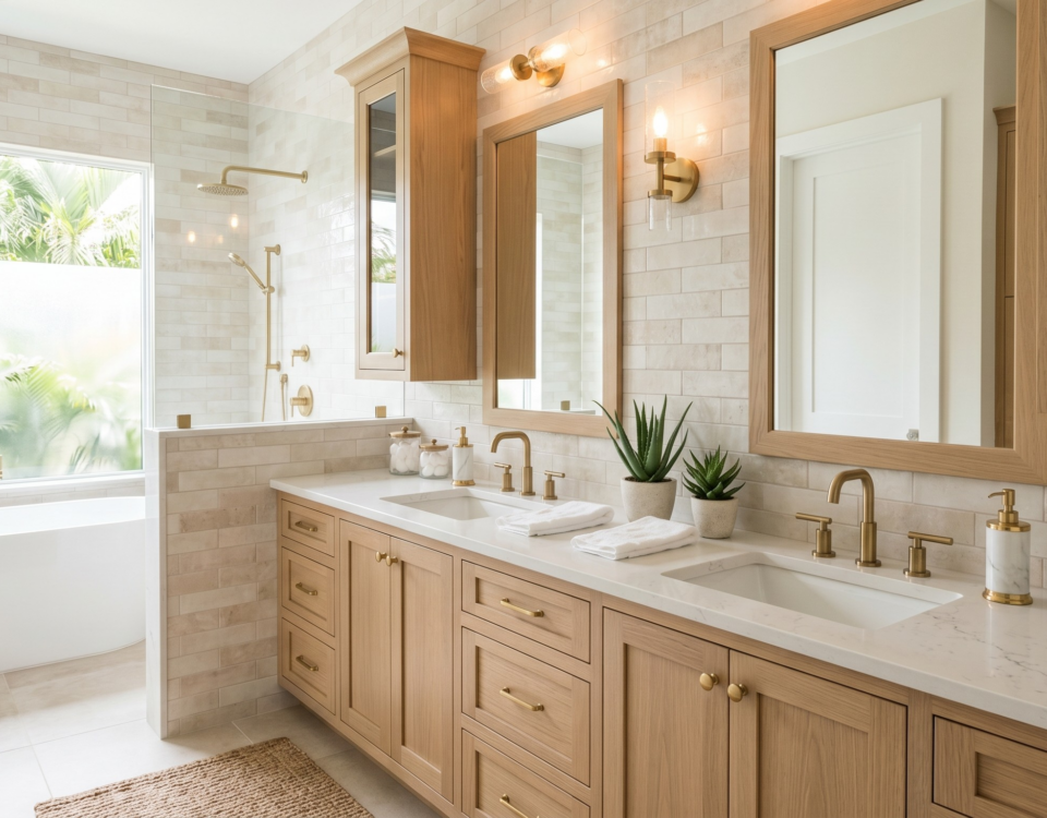 Maximizing Vertical Space: Stylish Ideas for Bathroom Wall Cabinets A bathroom with beautiful bathroom wall cabinets.