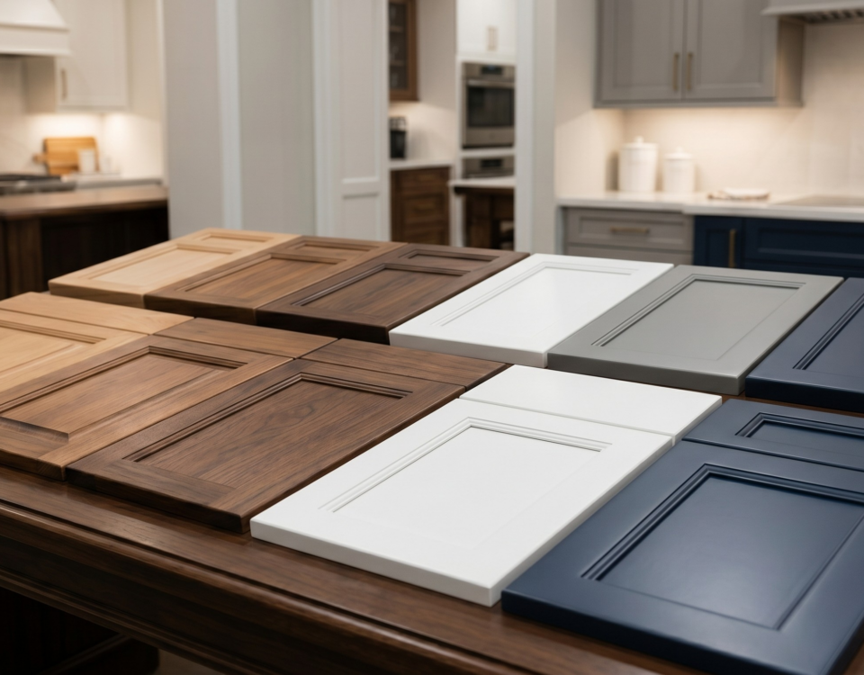The Florida Homeowner's Guide to Wood Cabinet Finishes: Stains, Paints, and Sheens A display of different wood cabinet finishes