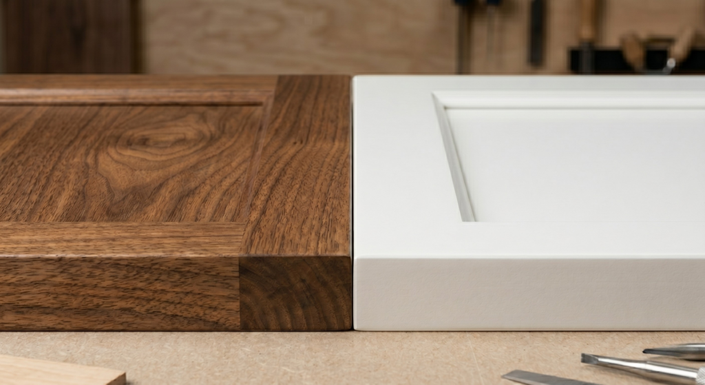 The Florida Homeowner's Guide to Wood Cabinet Finishes: Stains, Paints, and Sheens two different cabinets sitting next to each other with different wood cabinet finishes.