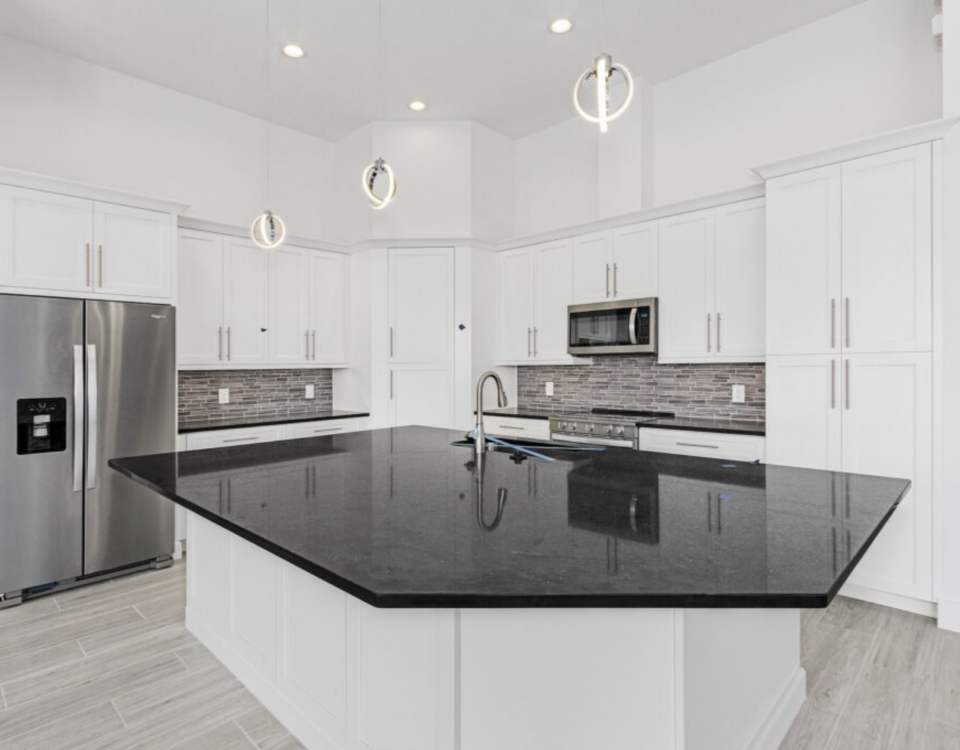 A newly remodeled kitchen with a statement island